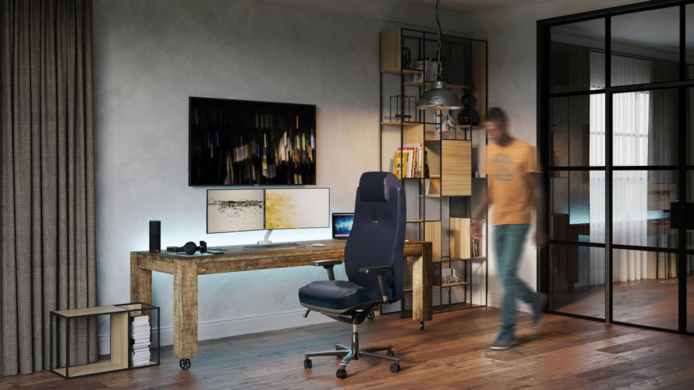 Fauteuil bureau cuir Lead Ernest Navailles mise en scène 3D