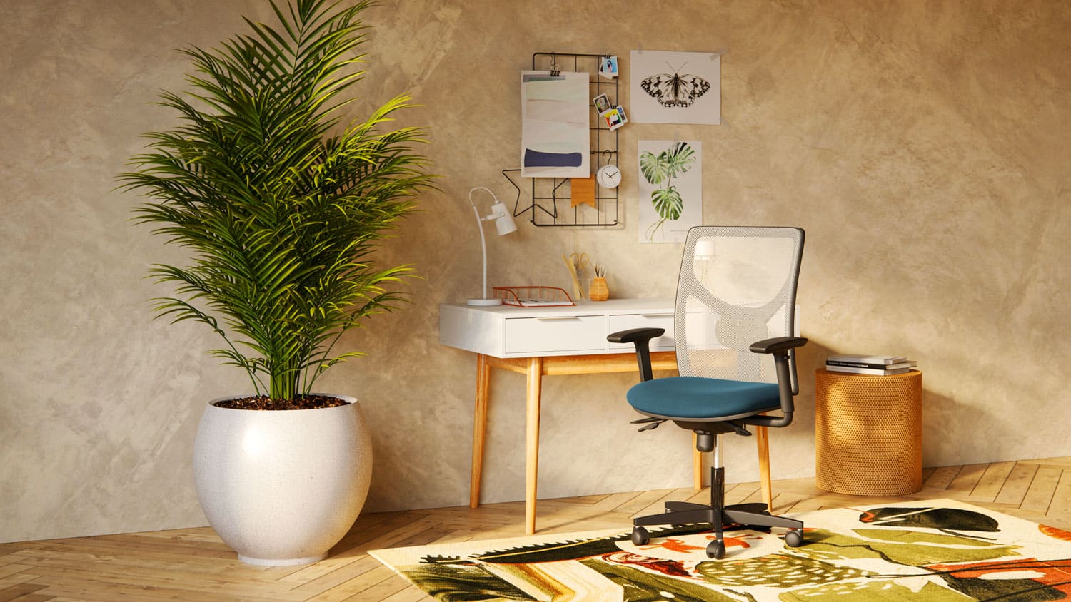 scène de bureau télétravail avec fauteuil de bureau mesh ergonomique en résille Happy Suzanne de Navailles