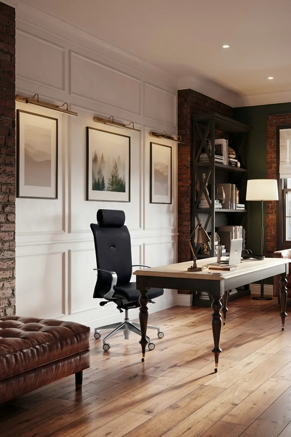 Strong Auguste +, fauteuil de direction en cuir Navailles, int&eacute;gr&eacute; dans un bureau moderne au design affirm&eacute;.