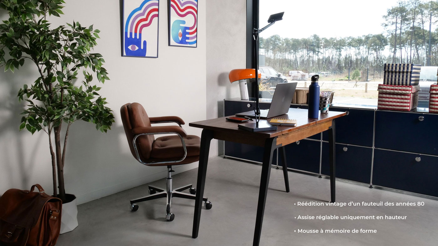 reglages du fauteuil de bureau vintage heritage 80 petit dossier en cuir carriat