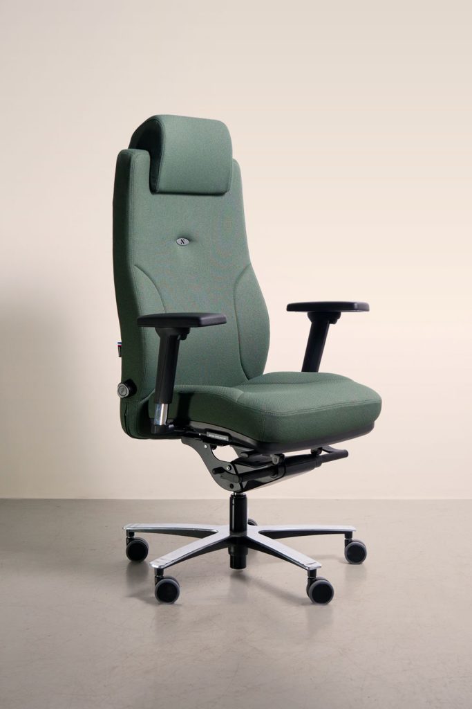 Fauteuil de bureau ergonomique en tissu vert Lead Ernest de trois Quart NAVAILLES